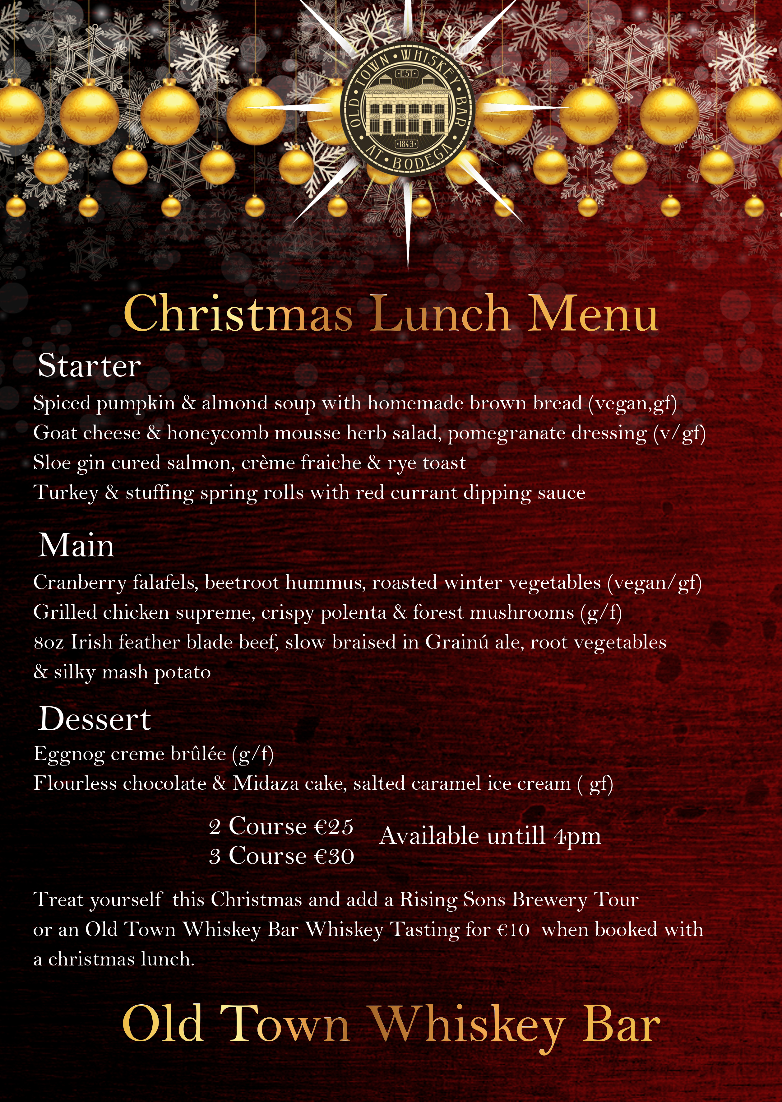 Christmas lunch menu updated Old Town Whiskey Bar
